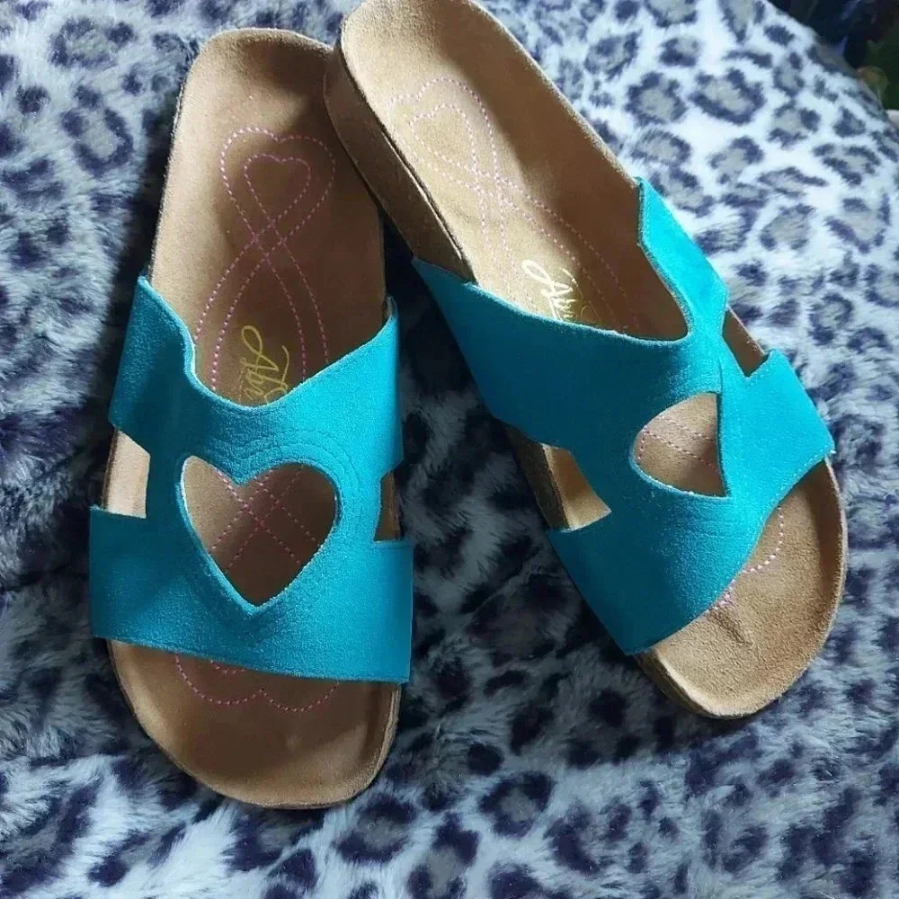 Abi | Love Sandals Turquoise  Slides with Heart, Birenstock Style
